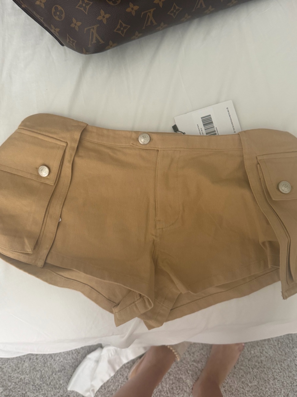 Princess Polly High-Waist Cargo Pocket Shorts in Tan